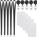 YOUOWO 5 Pack Black Lanyards with Vertical ID Badges Holder and Retractable Badge Reels,Neck Lanyard for Keys Card Holder