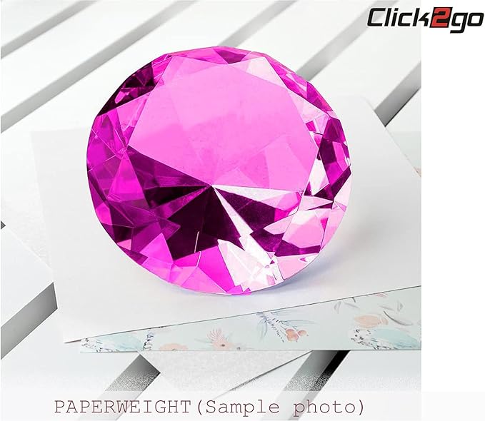 click2go 2” / 60 mm Diamond Shaped Glass Crystal Paperweight – Home Office Decor & Valentine's Day Gift Wedding Favors Centerpieces Decoration with Gift Box (Hot Pink)