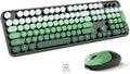 MOFII Wireless Keyboard and Mouse Combo, Full Size 2.4G Plug and Play Typewriter Retro Round Computer Keyboard and Mouse Set for Windows, Computer, Desktop, PC, Notebook - (Black Green Gradient)