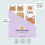 Large Name Labels for Kids (33) - Custom Stickers for Daycare and School Supplies - Durable, Waterproof Stickers for Water Bottles, Lunch Boxes, and More with Unique Designs - Fox