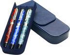 MIVLXLX Leather Triple Pen Case Pencil Pouch Holder for Three Fountain Ballpoint Rollerball Pens and Pencils Gift Choice for Man/Woman/Office (blue)