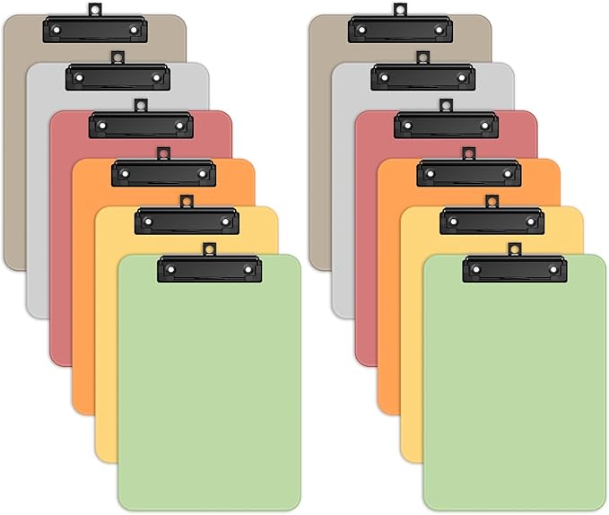 Zoenley A4 Plastic Clipboard Set of 12,Dark Colorful 12.5 x 9 Letter Size for Classroom, Students, Teacher, Nurse, 8.5 x 11 Clip Board with Low Profile Black Clip, Office & School Supplies