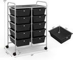 GLACER 10 Drawer Rolling Cart, Storage Cart with Lockable Whieels & Metal Frame, Trolley for Art Craft Oganizer, Mobile Utility Cart for Office, School, Classroom, Kitchen (Black)