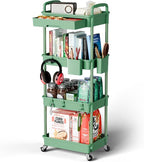 Sorgion 4 Tier Rolling Cart Organizer,Art Craft Diaper Bedside Snack Laundry Room Bathroom Organizer Narrow Thin Slim Rolling Trolley Utility Cart with Wheels for Kitchen,Office(Green)