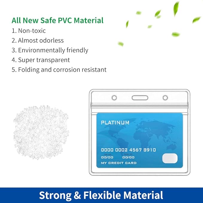 10 Pack Horizontal ID Badge Holder, Clear Plastic Lanyard Card Holders, Work Name Tag Sleeve Badges Protector Cover with Waterproof Resealable Zipper Type for Nurses, Women, Fits Credit Size Cards…