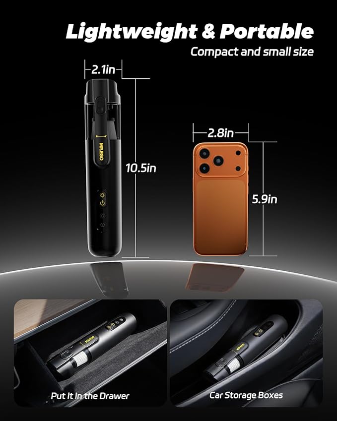 Mr.ego Car Vacuum Cleaner – Cordless Handheld Vacuum High Power with 20000Pa Suction, 4-in-1 Portable Vacuum Cordless, LED Light, Mini Vacuum Cleaner for Car, Office Desk & Home