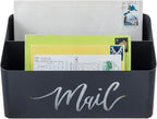 MyGift 2 Slot Modern Matte Black Metal Desktop Mail Sorter with Cutout Script Lettering, Office Desk or Home Entryway Table Incoming Outgoing Letter Holder