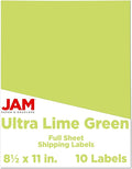 JAM PAPER Full Sheet Shipping Labels - Printable Sticker Paper - 8 1/2 x 11 - Ultra Lime Green - 10 Full Pages/Pack