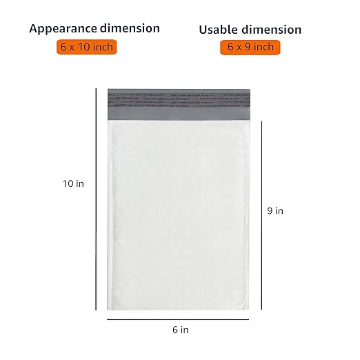 Amazon Basics Poly Bubble Self-Seal Mailer, 6" x 10" (Internal Size - 5.75" x 9"), White, 50-Pack, White/Grey