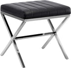 DUHOME Modern PU Leather Vanity Stool - Rectangle Makeup Stool Padded Vanity Seat Foot Rest for Living Room, Dressing Room, Black