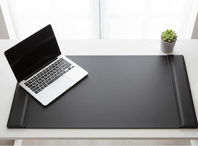 DACASSO Classic Leather Desk Pad with Side Rails - Luxury Leather Desk Blotter for Writing - Padded Executive Desk Surface Protector - (Black, 34” x 20”)
