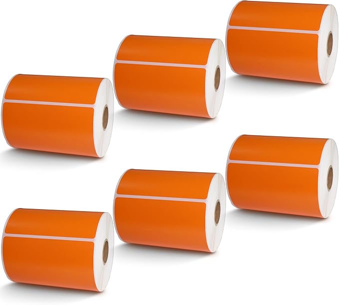 BETCKEY - 4" x 3" Shipping & Multipurpose Labels Compatible with Zebra & Rollo Label Printer,Premium Adhesive & Perforated[Orange, 6 Rolls, 3000 Labels]