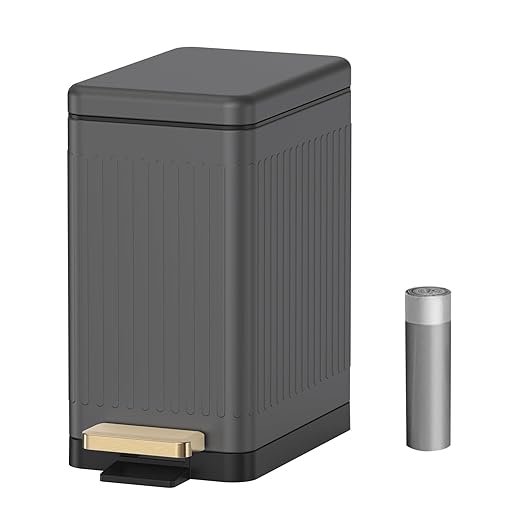 Mbillion Bathroom Trash Can with Lid-Stainless Steel Step Slim Garbage Can-Metal Wastebasket-10L/2.6 Gallon Rectangle Pedal Trash Bin for Narrow Office, Kitchen, Bedroom, Toilet-Soft Close, Grey