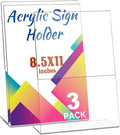Laerjin 3 Pack Acrylic Sign Holder 8.5 x 11, Slanted Back Sign Holders, Clear Sign Holder, Plastic Paper Holder, Flyer Document Paper Display Stand for Office Desktop