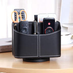 Remote Control Holder 360 Degrees Rotatable Desk Stationery Supply Organizer PU Leather Desktop Storage Box for Controllers Media Bedside Spinning TV Caddy iPad Mobile Pencil Cosmetic