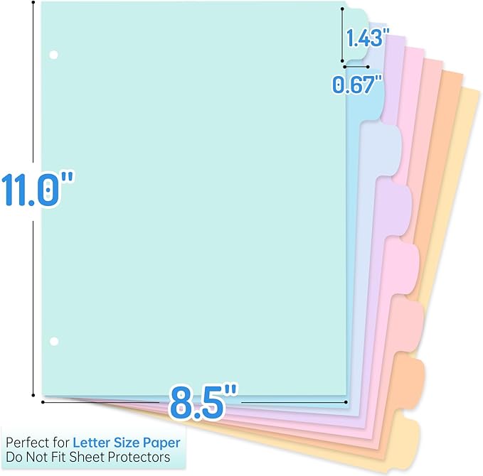 Forvencer 8-Tab Binder Dividers with Tabs, Big Tabs, Write&Erase Plastic Dividers for 3 Ring Binder, Binder Tabs for Organizers, 3 Ring Binder Dividers with Tabs for School Office (Pastels, 2 Set)