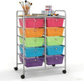 GLACER 10 Drawer Rolling Cart, Storage Cart with Lockable Whieels & Metal Frame, Trolley for Art Craft Oganizer, Mobile Utility Cart for Office, School, Classroom, Kitchen (Clear Rainbow)