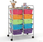 GLACER 10 Drawer Rolling Cart, Storage Cart with Lockable Whieels & Metal Frame, Trolley for Art Craft Oganizer, Mobile Utility Cart for Office, School, Classroom, Kitchen (Clear Rainbow)