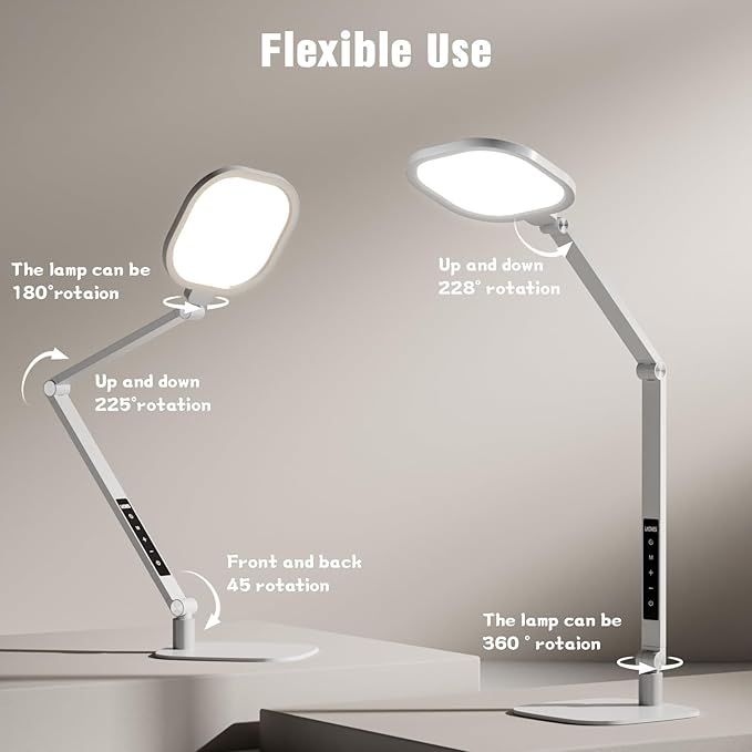 LitONES LED Desk Lamp for Home Office, 15W Desk Light with CRI >95, Memory & Timer Function, 1200LM Dimmable Computer Light for Video Calls, Conference, Reading, Study (White)