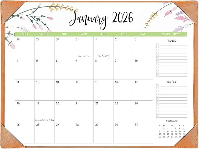 Desk Calendar 2026-2027 with Desk Mat – 22" x 17" Large Desk Pad Calendar Runs from January 2026 to June 2027, Floral Design Desktop Calendar with To-Do, Notes for Planning, Organizing, and Scheduling Your Life (Brown)