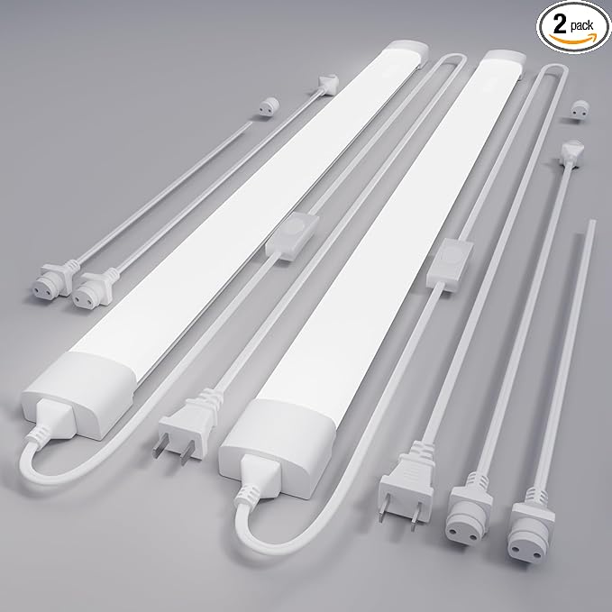 Modlicht Plug in Light Fixtures 2FT 2PCS Linkable 5000K LED Shop Light, Lightweight Under Cabinet Lighting for Kitchen, Bright Overhead Light for Garage Workbench Bedroom Bathroom, Triproof, 18W
