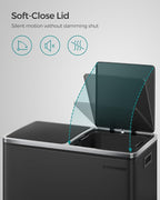 SONGMICS Trash Can, 2 x 8 Gallon (2 x 30 L) Garbage Can for Kitchen, with 15 Trash Bags, 2 Compartments, Plastic Inner Buckets and Hinged Lids, Airtight, Black ULTB60BK