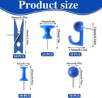 200 Pieces Push Pins Set, 5 Types Blue Thumb Tacks Cute Decorative Push Pins for Wall Cork Board Bulletin Boards with Storage Box