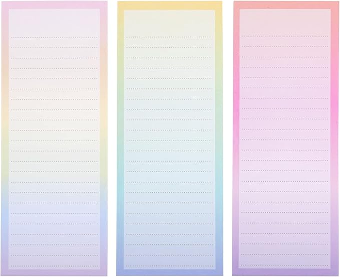 6 Pack Magnetic Notepads for Refrigerator, Grocery, Shopping, To Do Lists, 3.5x9 inch Pastel Rainbow Gradient Note Pads (60 Sheets Each)