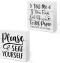CQM 2 PCs Funny Bathroom Decor, Humorous Bathroom Decorative Sign, Rustic Farmhouse Style, White Wooden Box Sign, 5.1 x 5.1 inches, Wood Material