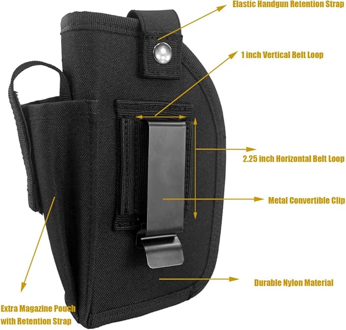 Concealed Carry Gun Holster with Mag Pouch Fits Handgun with Laser Light Mounted IWB OWB Ambidextrous Use by Convertible Clip