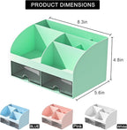 COMFYROOM Desk Organizer with 6 Compartments and 2 Drawers, Plastic Makeup Organizer, Pen Holder for Desktop Storage, Desk Organization for School, Home, Office Supplies (Mint Green)