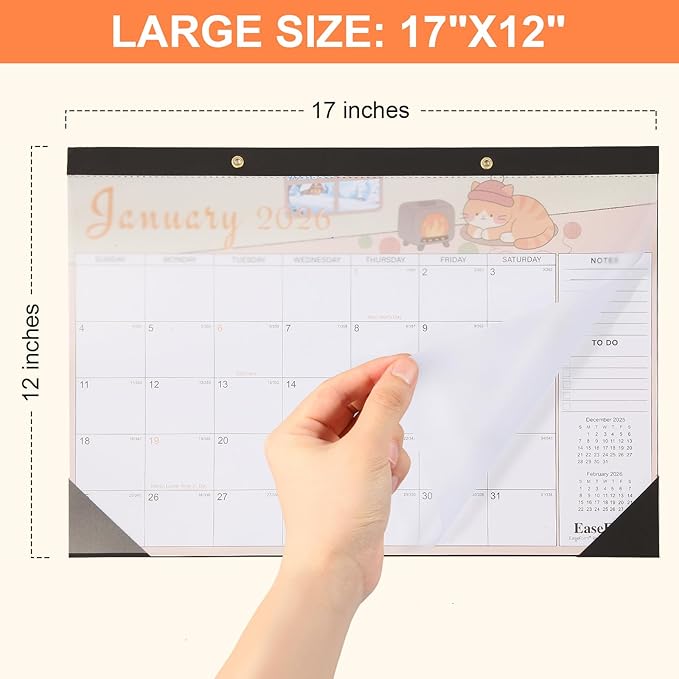 EaseForm 24 Month Desk Calendar 2026-2027, Runs from January 2026 to December 2027, Large 17"x12" Desktop/Wall Monthly Calendar, 2 Year Academic Calendar with Note & To Do for Home, School or office