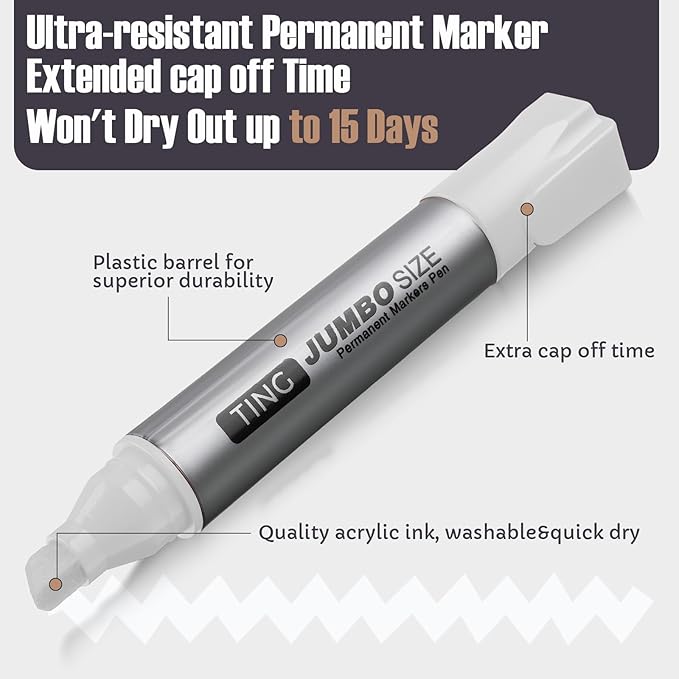 Fuutreo 10 Pack Jumbo Permanent Markers Bulk Large Chisel Tip Permanent Markers Quick Drying Big Huge Poster Pens for Adult Office, Logistics Company and More(White)