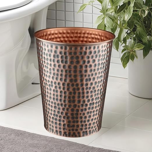 Monarch Abode Metal Bathroom Trash Can – Waste Basket for Bedroom, Office Desk, & Dorm, Hand Hammered, Durable Decorative Antique Copper Small Trash Can Bathroom Garbage Bin Wastebasket