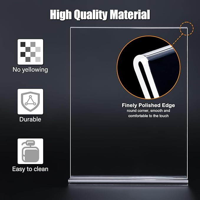 xydstay 12pack Acrylic Sign Holder 8.5 X 11, Vertical T Shape Clear Plastic Paper Sign Holder, Menu Holder Display Stand, FLyer Table Sign Holder for Restaurant, Office, School, Store and Home Use
