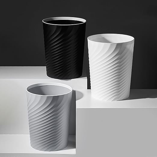HOLTPHILI Small Bathroom Trash Can 1.8 Gallon Wastebasket Recycling Bin for Bedroom Office Kitchen, Black White, 2 Pack