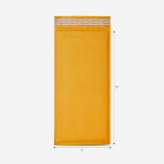HOLPACK Golden Kraft Bubble Mailers 4x8 inch - 250 pack, Self-Seal Cushioning Padded Envelopes #000 | Small Business eCommerce shipping jewelry, makeup, cosmetics, accessories, and more - MADE IN USA