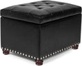 Decent Home 24'' Leather Storage Ottoman Rectangular Foot Rest Stool with Nailhead Trim Chests & Storage Room Organizer for Bedroom Living Room(Black)