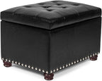 Decent Home 24'' Leather Storage Ottoman Rectangular Foot Rest Stool with Nailhead Trim Chests & Storage Room Organizer for Bedroom Living Room(Black)