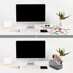 Remote Control Holders Organizer Box with 5 Compartment PU Leather Multi-functional Office Desk Storage Caddy Store Tv Remote for Media Player,Brush,Pencil,Glassees&Office Supplies (Sliver)