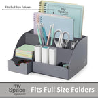 My Space Organizers Grey Desk Organizer, 9 Compartments, Office Supplies and Desk Accessories Organizer, Office Decor Desktop Organizer (Gray)