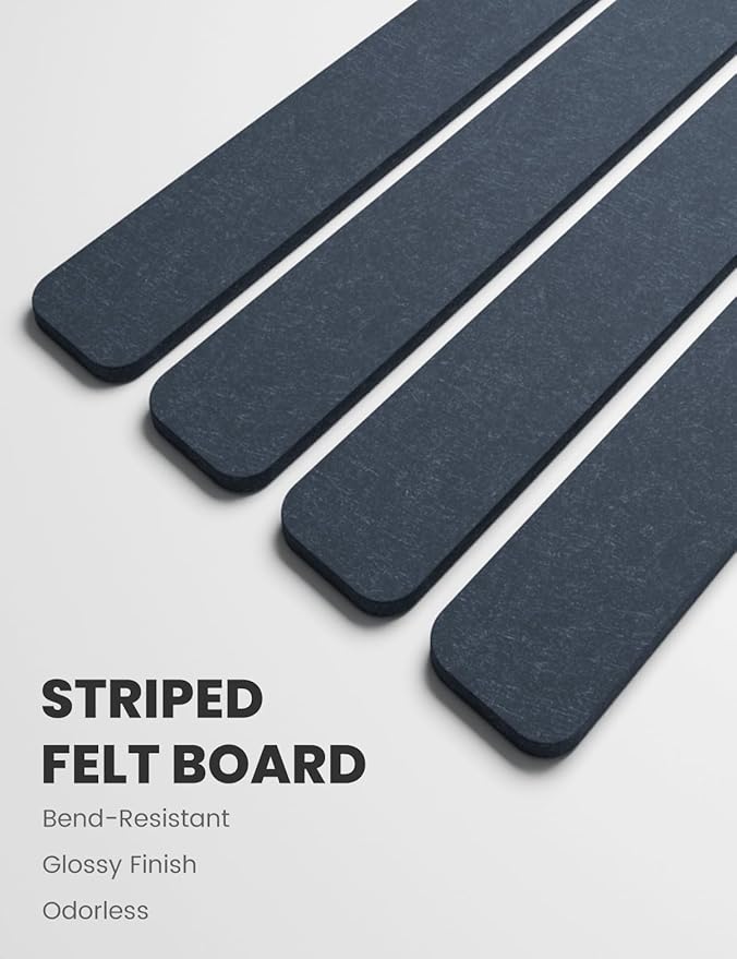 Fluxynara Cork Board Alternative Felt Strip Board 8-Pack 13"x2", Office Pin Board with 50 Push Pins, Adhesive Install for Bedroom Door & Home Office(Deep Charcoal Blue)
