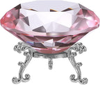 PATIKIL Diamond Crystal Paperweight, 100mm / 3.94" Crystal Paperweight Paper Weight with Silver 25 Metal Base for Home Office Desktop Table Decor Wedding Party Ornaments, Pink