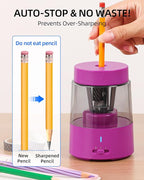 ZMOL Electric Rechargeable Pencil Sharpener, Automatic Pencil Sharpeners Kids, Battery Pencil Sharpeners for Colored Pencils, Auto Stop, Suitable for No.2(6-8mm), School/Home Pink