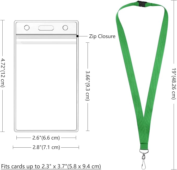 12-Pack Green Breakaway Lanyards with Waterproof Badge Holders, Polyester Neck Straps for ID Cards, Events, Office, and Schools