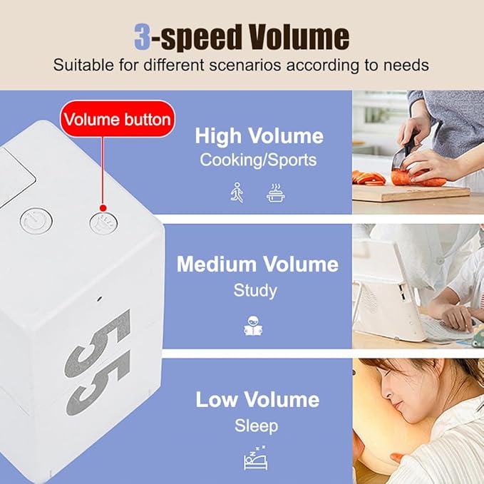 Pomodoro Timer Cube, Desk Productivity Time Management Tool with 10 Timer Presets, Adjustable Volume Small Pomodoro Cube for Task Work Cooking Kitchen