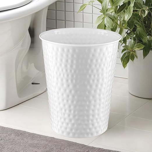 Monarch Abode Metal Bathroom Trash Can – Waste Basket for Bedroom, Office Desk, & Dorm, Hand Hammered, Durable Decorative White Small Trash Can Bathroom Garbage Bin Wastebasket