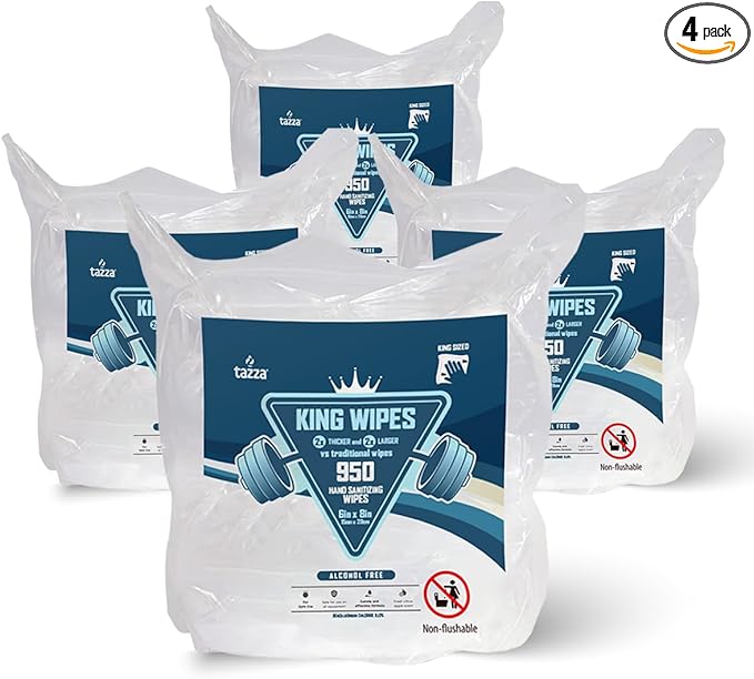 Tazza Gym Equip Wipes, 4 x 950 Count (3800 Total Wipes) - Durable, Pre-Saturated Gym Equipment & Surface Cleaning Wipes