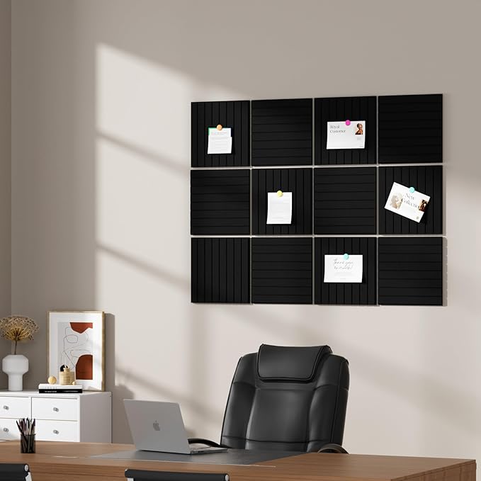 Baysola Large Cork Boards for Walls – 48 x 36 Self Adhesive Felt Wall Tiles, Ideal for Office Black Bulletin Board, Easy to Install Pin Board Photo Board Dart Board Wall Protectors