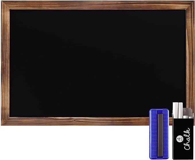 HBCY Creations 11" X 17" Torched Brown Solid Wood Frame Wall Chalkboard, Magnetic Surface, Home Décor, Restaurant & Café Menus, Blackboard, Includes Chalk, Eraser & Hanging Hardware